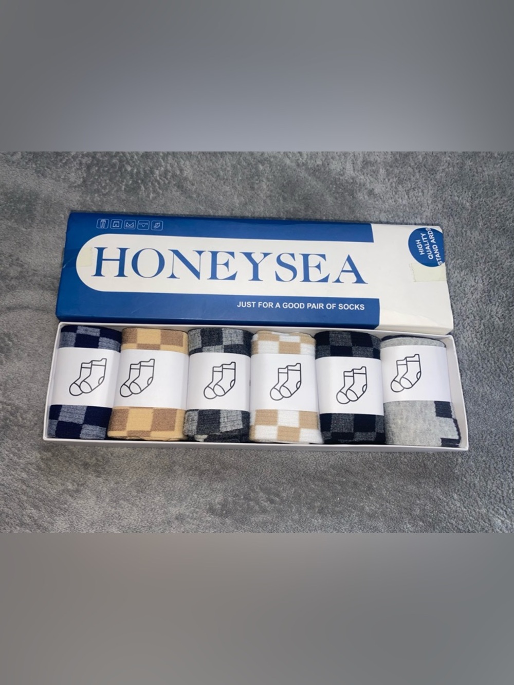 Honeysea 6-Pack Plaid Crew Socks  Gift Set NIB